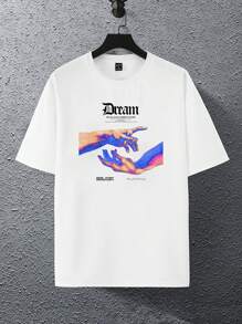 Manfinity RebelGame 宽松男士手印及口号落肩 T 恤 - 白色 - 查看 2