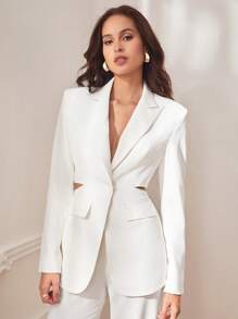 BizChic Cổ áo Cắt bỏ eo Áo vest - trắng - Xem 4