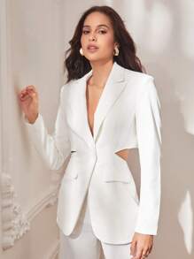 BizChic Cổ áo Cắt bỏ eo Áo vest - trắng - Xem 6