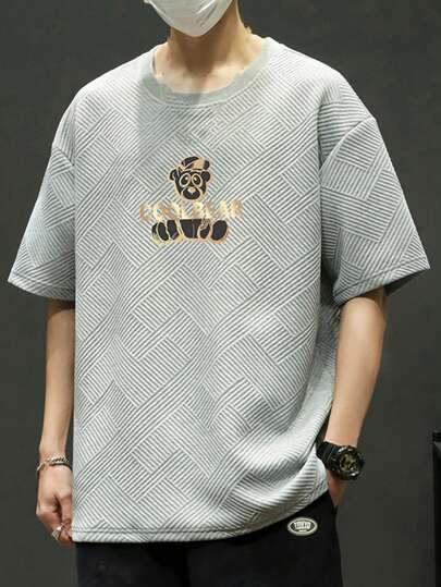 Men Letter & Cartoon Graphic Drop Shoulder Tee