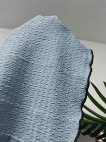 Contrast Binding Button Front Lettuce Trim Lounge Dress - Baby Blue - View 7