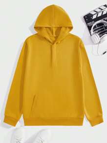 Manfinity Hypemode 男士素色按扣斜口袋連帽衫 - 黃色 - 查看 1
