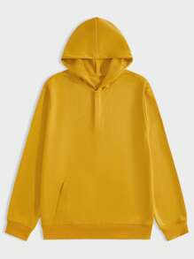 Manfinity Hypemode 男士素色按扣斜口袋連帽衫 - 黃色 - 查看 5