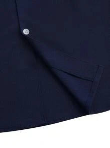 男士单排扣休闲/度假领短袖衬衫 - 藏蓝色 - 查看 6