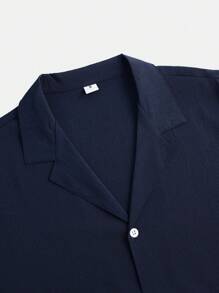 男士单排扣休闲/度假领短袖衬衫 - 藏蓝色 - 查看 7