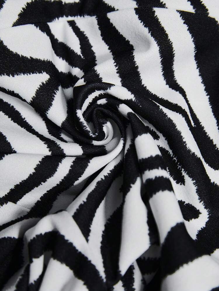 BizChic Talla grande Mono de pierna ancha de rayas de cebra de manga farol sin cinturón - Blanco y Negro - Ver 5