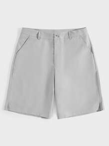 Manfinity Homme 男士素色斜口袋百慕大短褲 - 淺灰色 - 查看 7