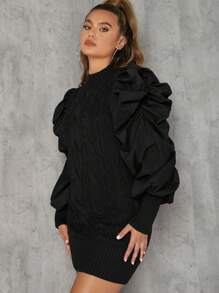 Hauture Vestido suéter de punto de cable con mangas abullonadas