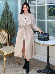 DAZY Solid Split Back Longline Trench Coat - Apricot - View 4