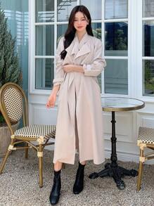 DAZY Solid Split Back Longline Trench Coat - Apricot - View 6