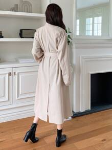 DAZY Solid Split Back Longline Trench Coat - Apricot - View 8