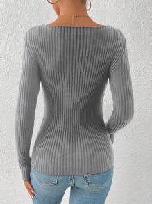 SHEIN Essnce Criss Cross Front Ribbed Knit Sweater - Grey - View 2