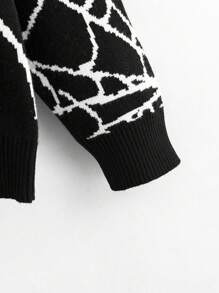 SHEIN 男大童蜘蛛網圖案套頭毛衣 - 黑與白 - 查看 5