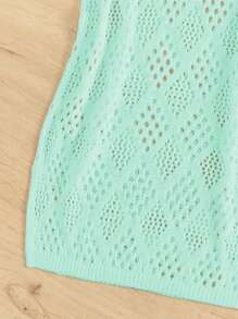 Tween Girl Hollow Out Split Hem Cover Up Dress Without Bikini - Mint Green - View 6