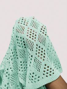 Tween Girl Hollow Out Split Hem Cover Up Dress Without Bikini - Mint Green - View 7