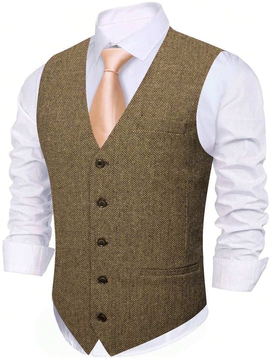 1 Veste De Costume À Dos Bouclé Pour Homme - Tabac - Voir 1