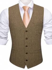 1 Veste De Costume À Dos Bouclé Pour Homme - Tabac - Voir 3