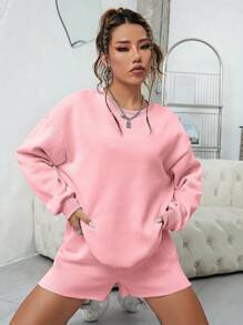 INAWLY Thả vai Áo thể thao và quần đùi - Hồng - Xem 6