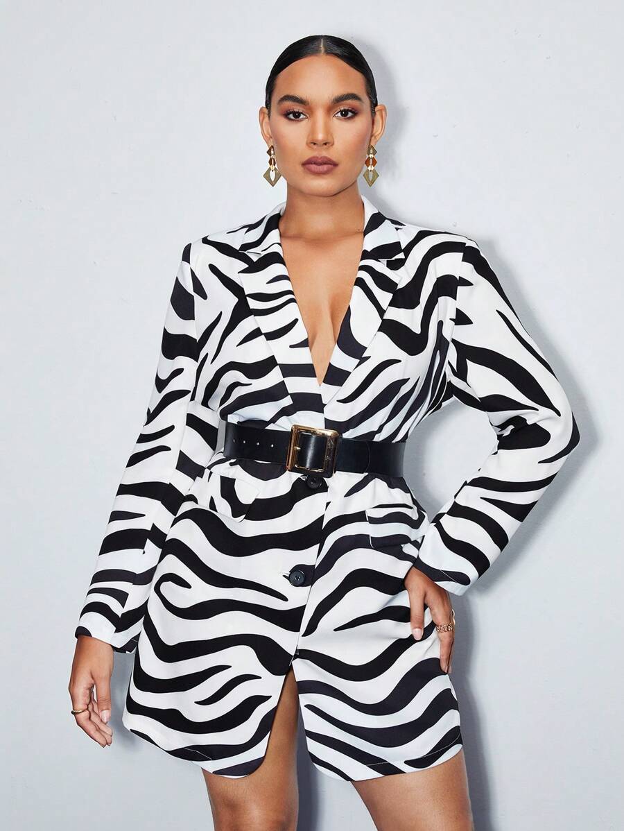 BizChic Áo vest Plus size Nút phía trước Sọc ngựa vằn Thanh lịch - Đen và trắng - Xem 1