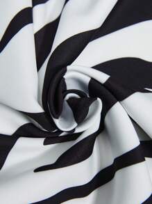 BizChic Áo vest Plus size Nút phía trước Sọc ngựa vằn Thanh lịch - Đen và trắng - Xem 5