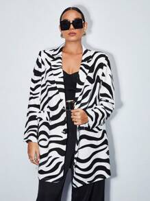 BizChic Áo vest Plus size Nút phía trước Sọc ngựa vằn Thanh lịch - Đen và trắng - Xem 7
