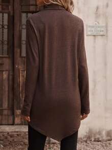 SHEIN LUNE Chất rắn Áo cao cổ Viền không đối xứng Áo thun - Cà phê nâu - Xem 2