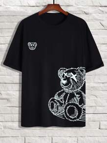 Manfinity Hypemode Men Cartoon Bear Graphic Drop Shoulder Oversize Tee