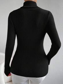 SHEIN Essnce 高領麻花編織套頭毛衣 - 黑色 - 查看 2