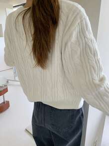 DAZY Chất rắn Thả vai Xoắn Dan Áo len Mở - trắng - Xem 2