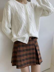 DAZY Chất rắn Thả vai Xoắn Dan Áo len Mở - trắng - Xem 4