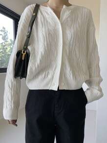 DAZY Chất rắn Thả vai Xoắn Dan Áo len Mở - trắng - Xem 9