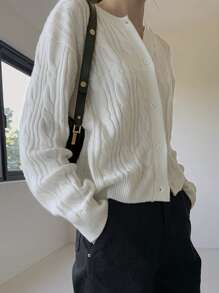 DAZY Chất rắn Thả vai Xoắn Dan Áo len Mở - trắng - Xem 10