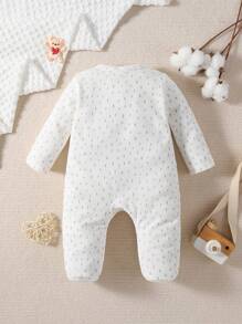 SHEIN Bộ đồ liền quần in hình gấu trúc dễ thương cho bé gái có mũ trùm đầu hình tai, đồ mặc ở nhà thoải mái - trắng - Xem 2