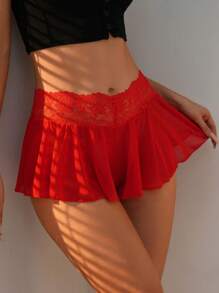 SHEIN 3pcs Contrast Lace Ruffle Trim Mesh Overlay Panty Lingerie - Multicolor - View 6