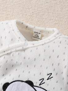 SHEIN Bộ đồ liền quần in hình gấu trúc dễ thương cho bé gái có mũ trùm đầu hình tai, đồ mặc ở nhà thoải mái - trắng - Xem 5