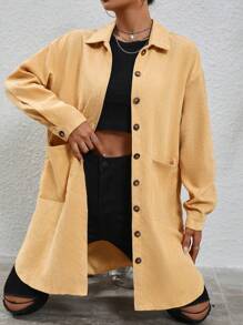 Chiquease Thả vai Vá Túi Áo khoác vải nhung - Màu vàng - Xem 4