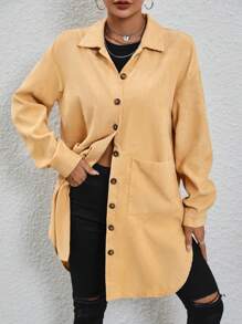 Chiquease Thả vai Vá Túi Áo khoác vải nhung - Màu vàng - Xem 5