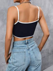 SHEIN Unity American Flag & Letter Graphic Contrast Binding Cami Top - Navy Blue - View 2