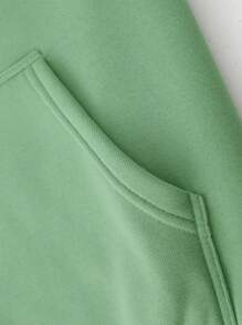 Men Cartoon Graphic Kangaroo Pocket Drawstring Thermal Hoodie - Mint Green - View 3