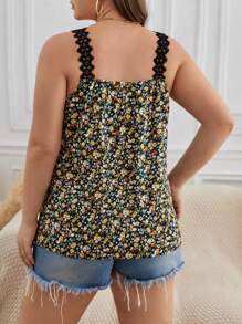 SHEIN Frenchy 波西米亞蕾絲拼接小碎花大尺碼背心 - 黃色 - 查看 2