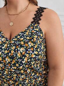 SHEIN Frenchy 波西米亞蕾絲拼接小碎花大尺碼背心 - 黃色 - 查看 5