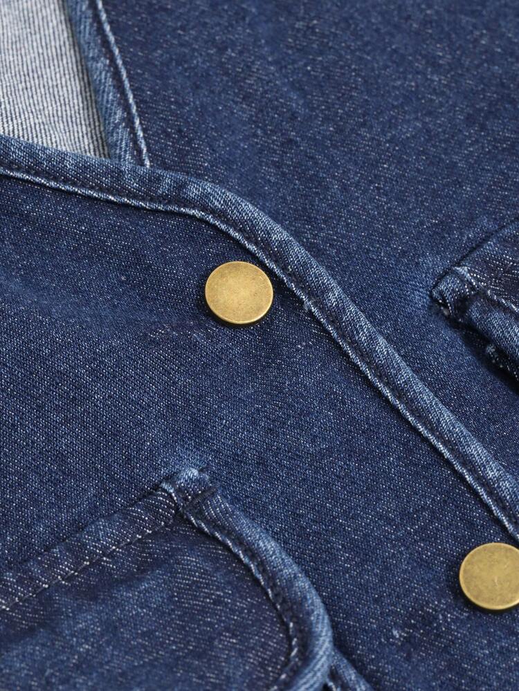 Flap Pocket Button Front Vest Denim Jacket