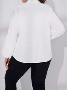 SHEIN LUNE 大碼水溶蕾絲拼接燈籠袖襯衫 - 白色 - 查看 3