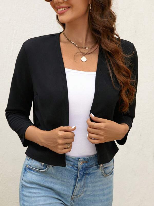 SHEIN LUNE Women's Black Short Work Jacket, Spring