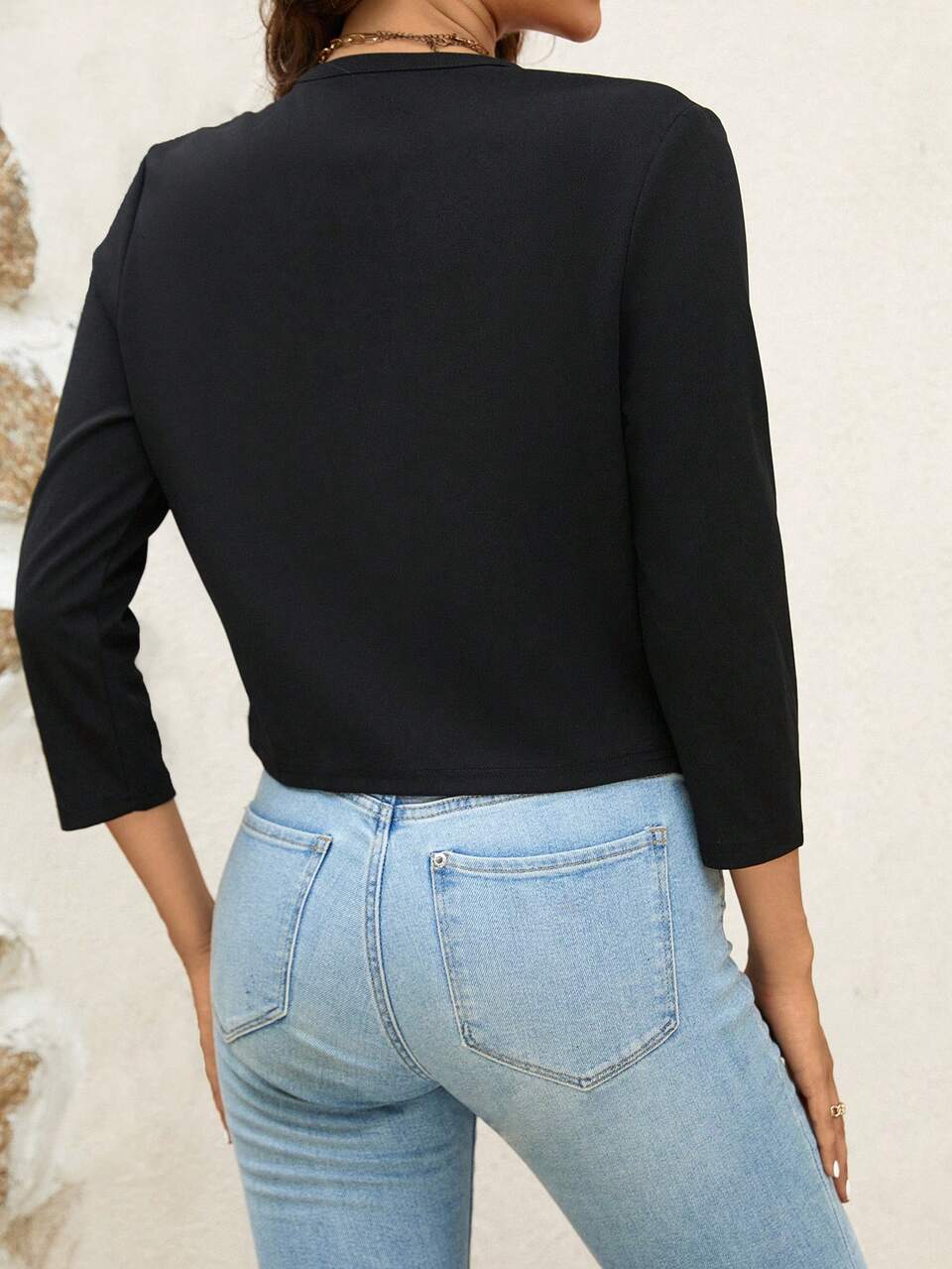 Chaqueta corta de trabajo negra para mujer, ropa de primavera, otoño e invierno para mujeres