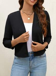 SHEIN LUNE Chaqueta corta de trabajo negra para mujer, ropa de primavera, otoño e invierno para mujeres - Negro - Ver 4