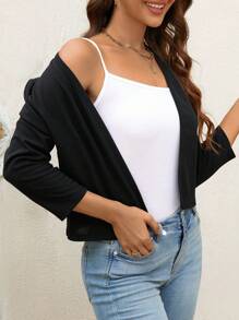 SHEIN LUNE Chaqueta corta de trabajo negra para mujer, ropa de primavera, otoño e invierno para mujeres - Negro - Ver 6