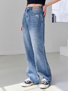 DAZY Raw Hem Washed Ripped Jeans - Medium Wash - View 3