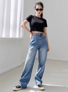 DAZY Raw Hem Washed Ripped Jeans - Medium Wash - View 4