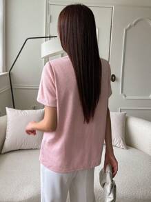 DAZY 刺繡卡通圖案t恤 - 粉色 - 查看 2